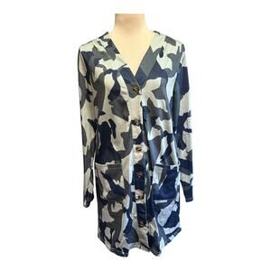 NWT Halife Long Line Camouflage Print Button Front Cardigan, Size S
